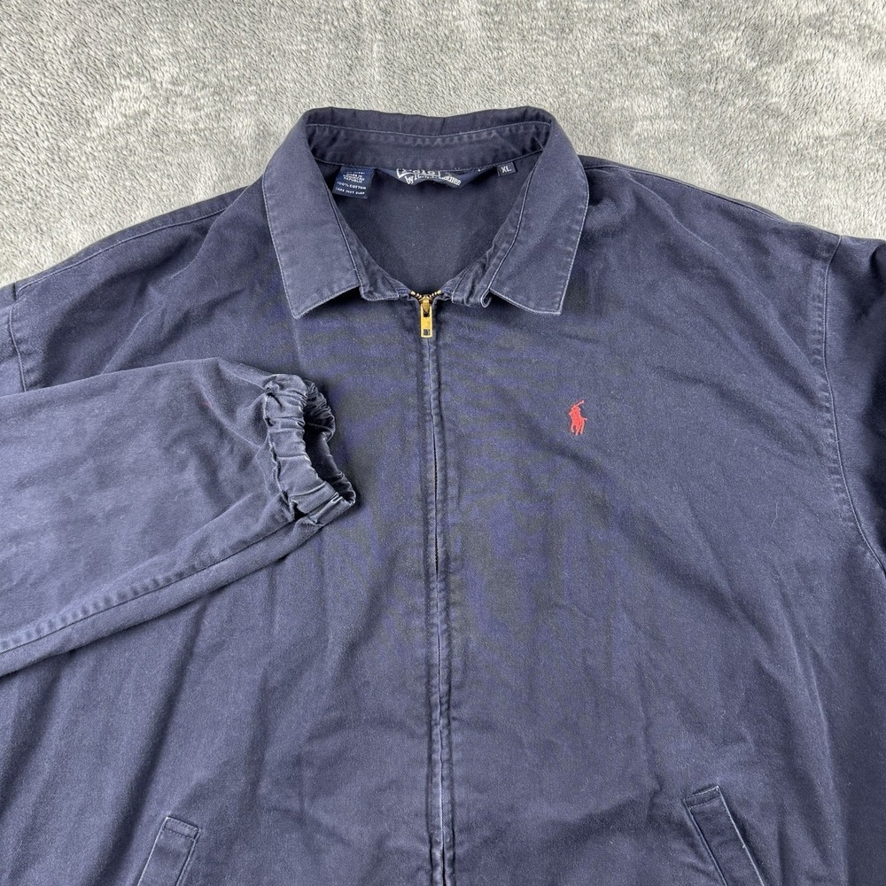 Polo Ralph Lauren VTG Men Navy Blue Full Zip Cotton Twill Jacket XL Logo Pockets